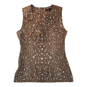BCBG MaxAzria Brown Leopard Print Silk Sleeveless Blouse Size XS